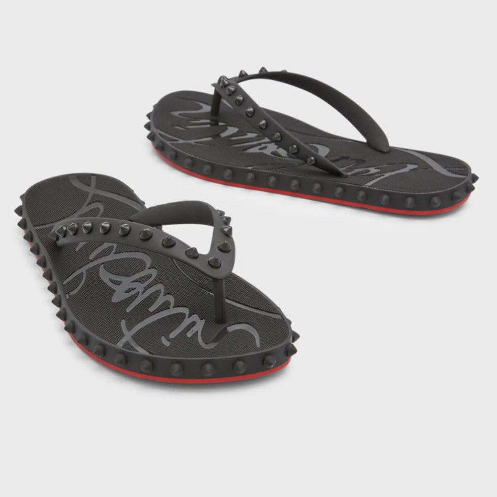 Christian Louboutin Loubi Donna Spike Red Sole Flip Flops Size 39 (8 Women's)